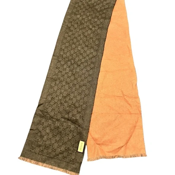 Gucci Men's Scarf in Rich Brown and Vibrant Orange, NWT - Picture 9 of 16